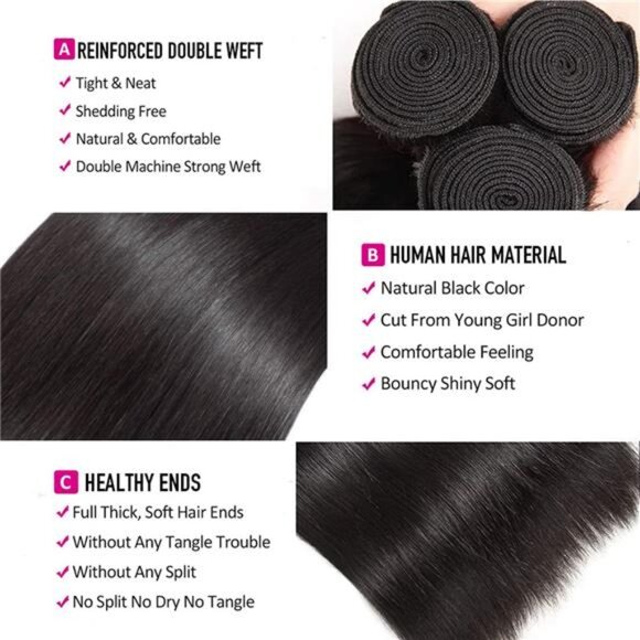 10A Brazilian Straight Human Hair Bundles 18 20 22 Inch 100% Unprocessed Virgin main image 4